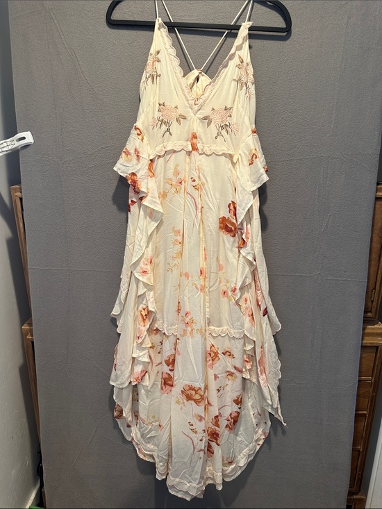 Free People Dresses & Skirts - Free People Cream Floral High-Low Ruffle Maxi Dress